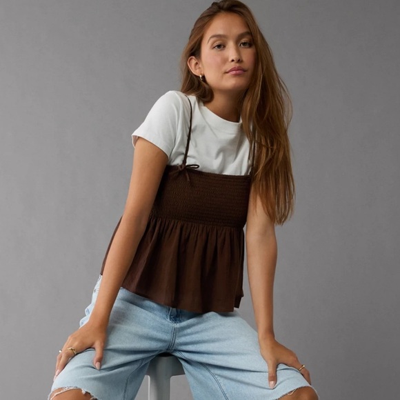 NWT American Eagle Smocked Babydoll Bow Tank Top - Picture 5 of 9